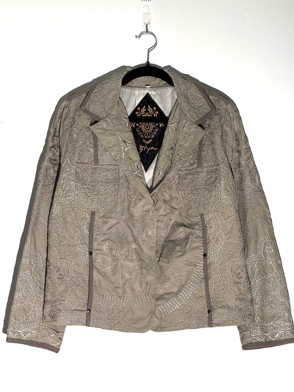 Johnny Was Biya Rufus Jacket Sage Green Embroidered Blazer S